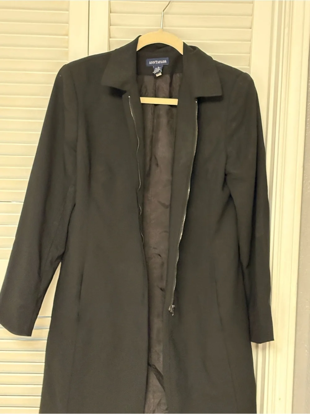 Ann Taylor Black Trench Coat with Clean Collar